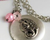 Lily Of The Valley Locket With Pale Shades Of Pink Silver Pendant Necklace  Free Gift Wrap