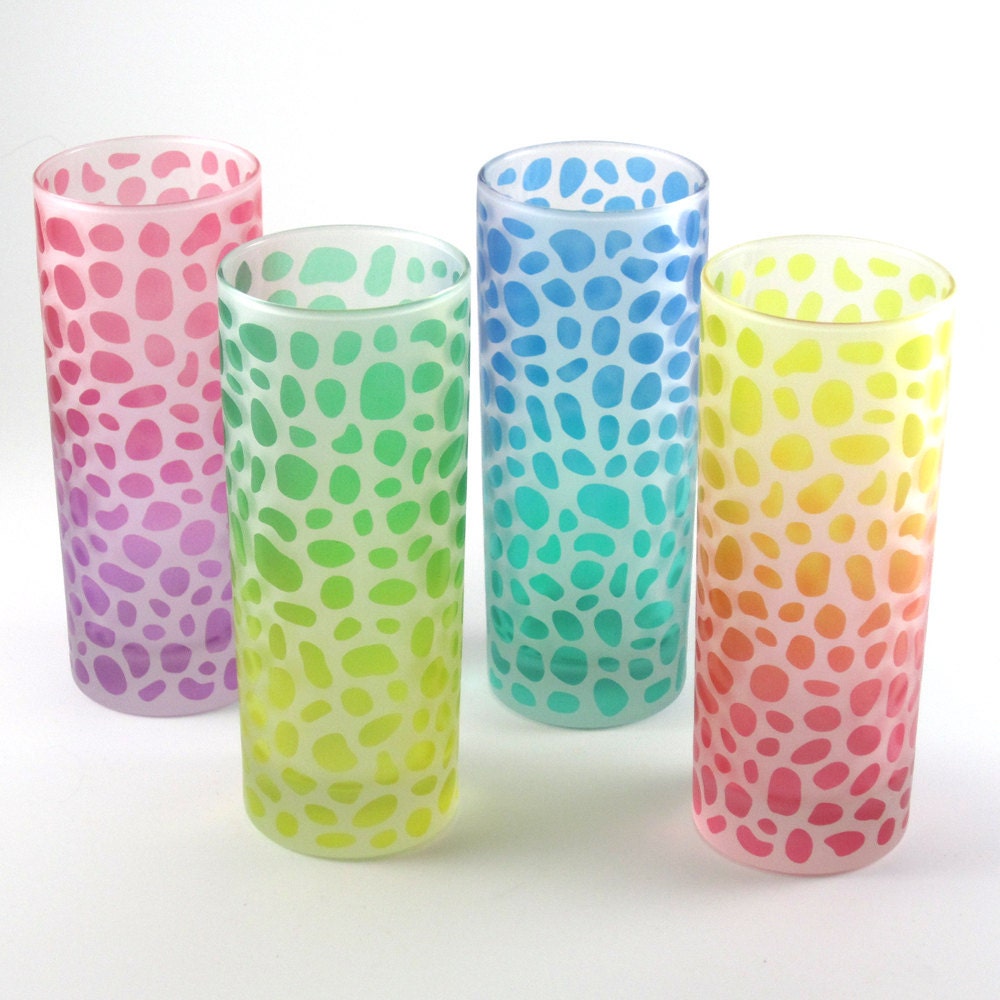 Frosted Highball Glasses - River Rocks - Assorted Colors - Set of 4