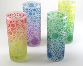 Frosted Highball Glasses - Bubbling Arrows - Assorted Colors - Set of 4