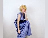 Purple Plum Velvet Gown 70s Glam Dress Small