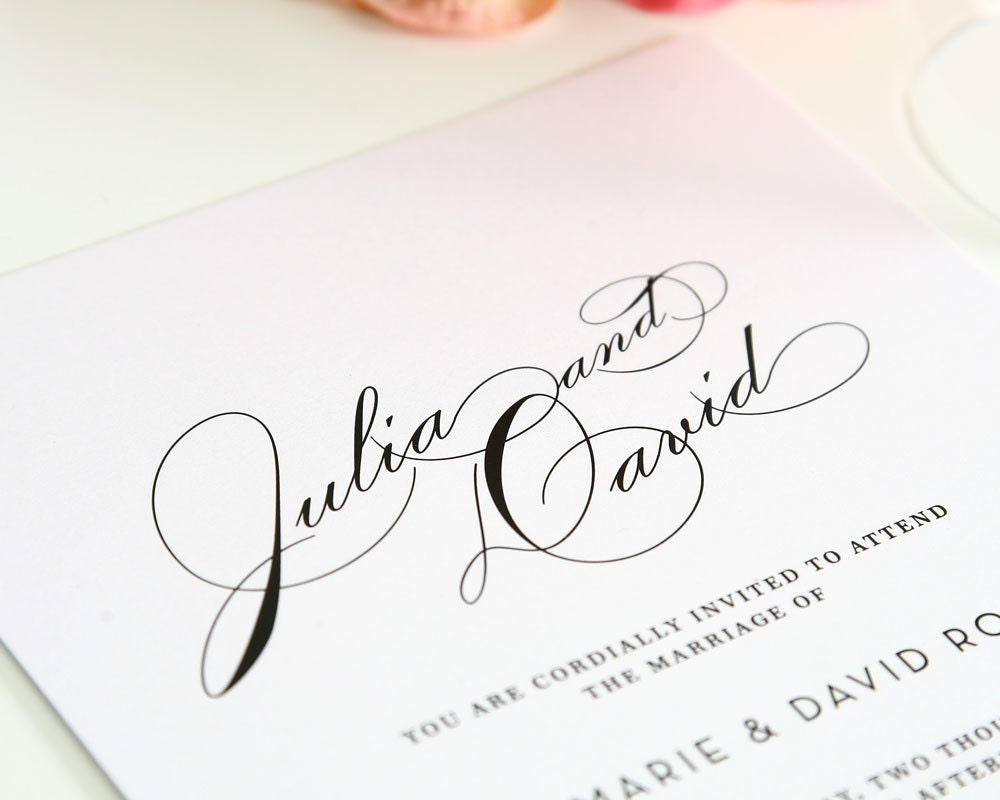 Vintage Glam Wedding Invitation - Calligraphic, Unique, Modern Wedding Invitation - Deposit
