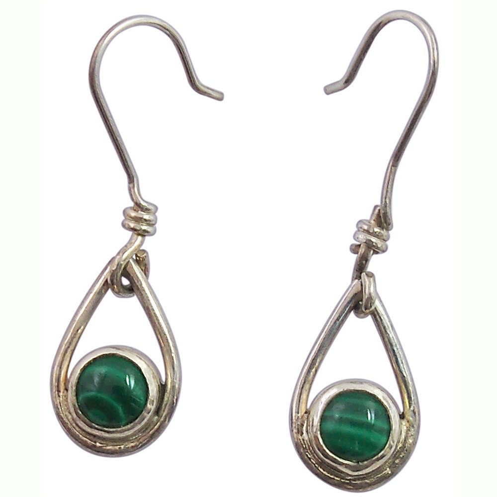 Malachite Dangle Earrings Set in Sterling Silver  emalc1595
