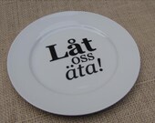 Let us Eat...Porcelain Dessert Plates in Swedish   Set of 4