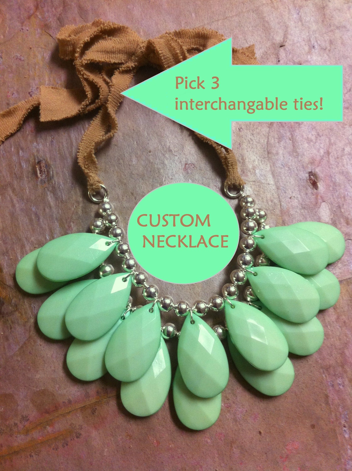 CUSTOMIZABLE Sea Foam Green Stormy Seas Custom Briolette Bib Statement Necklace with 3 Jersey ties Anthropologie, Seas of Versatility
