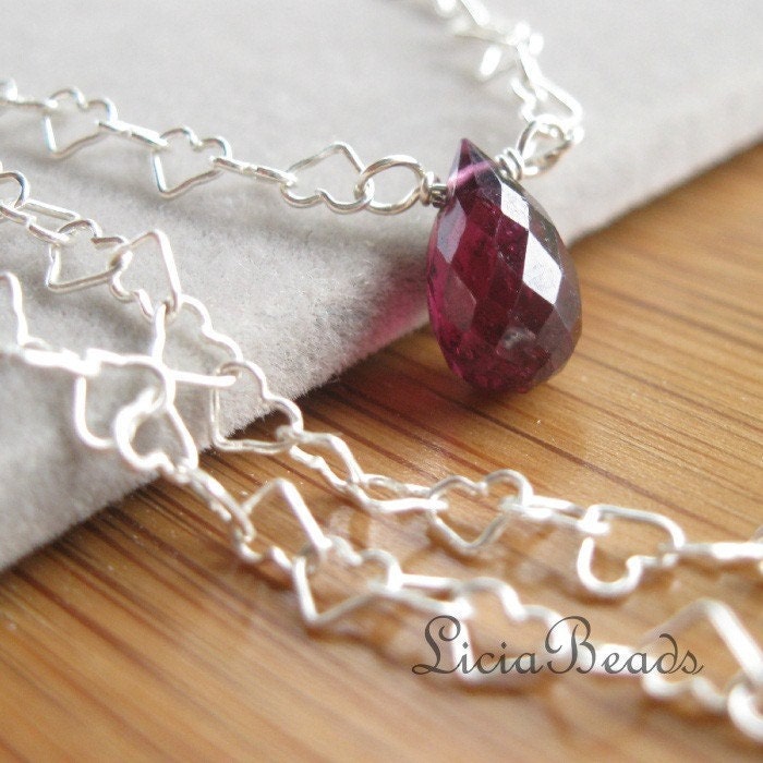 Be Mine - Rhodolite Garnet gemstone on sterling heart chain