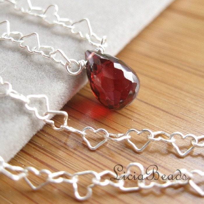 Love - Red Garnet gemstone on sterling heart chain
