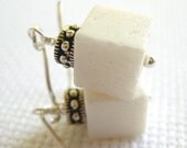 Sugar Baby - Cubed white coral and sterling earrings