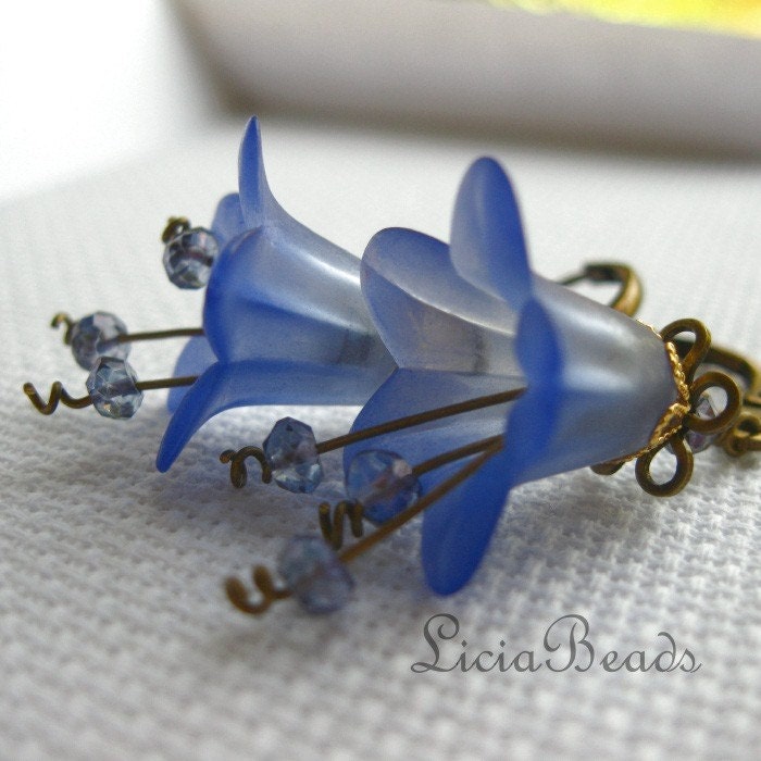 Mystic Blue - Fading blue floral, mystic Quartz gemstone and brass filigree earrings