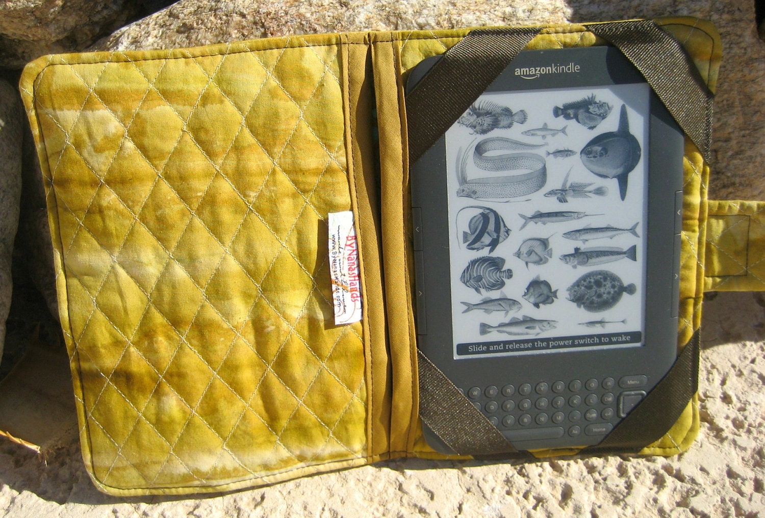 Kindle 3 eReader or Kindle Fire Cover Brown Mustard Batik