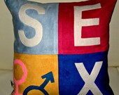 Free US shipping Unique Designer 16x16 Colorful Faux Suede Pillow Cover with  SEX Male and Female Icon  Applique