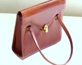 Vintage 1950 Mid Century Brown Leather Mini Kelly Bag