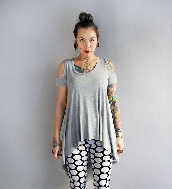 NEOKEE - Draped Asysmetrical Cut-Out  T-Shirt in Grey - MADE-To-ORDER