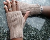 Fingerless Gloves Mitts, Pure Baby Alpaca, Super Soft not "itchy", Brown Heather Fawn, Great for Crafting or Office Use