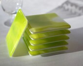 Fused Glass Coaster 6 - Lime Green Wisp