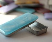 Fused Glass Slide Top Treasure Tin Cyan - Large