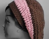 Slouchy Beret Hat - Chocolate Brown & Pink Sparkle  - Hand Crocheted - Ready to Ship