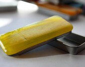 Fused Glass Slide Top Treasure Tin Happy Yellow- Large