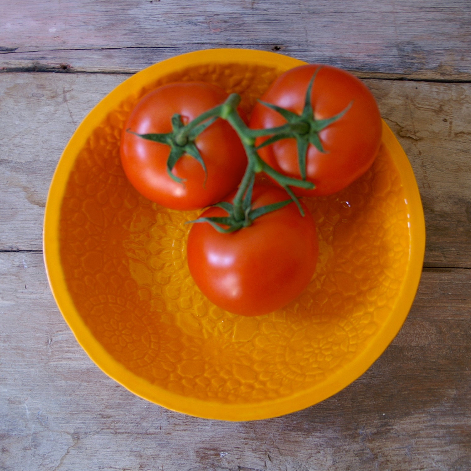 Tangerine Bolillo Bowl - large handmade bowl - Wobbly Plates Series