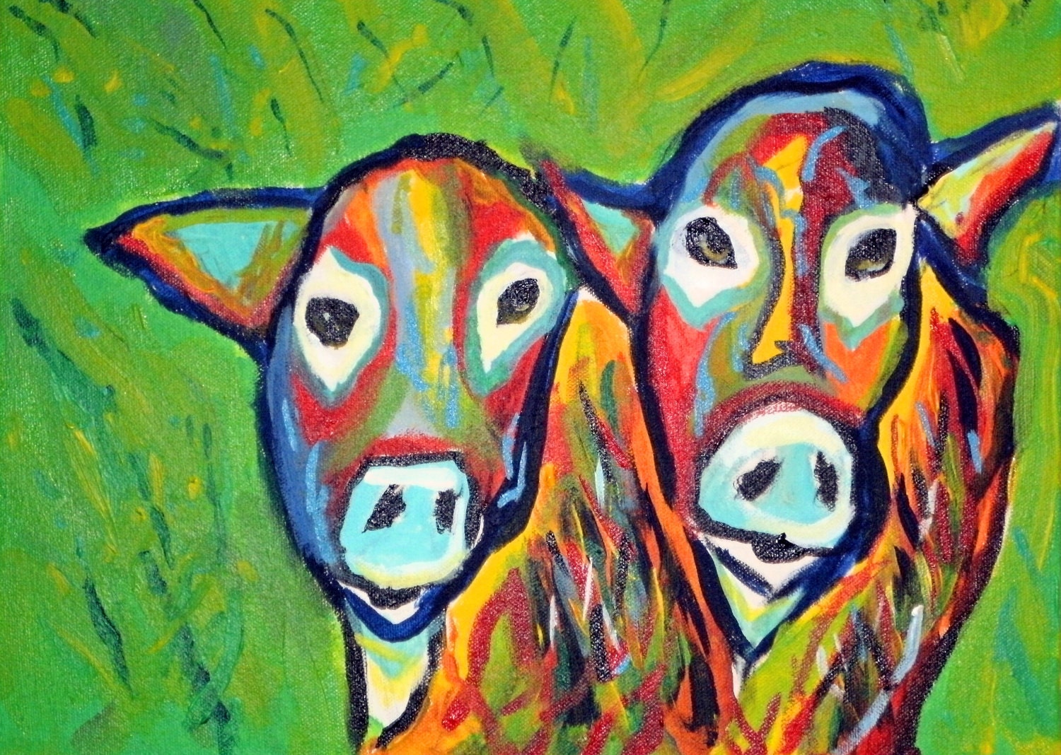 Two Happy Cows 16X12