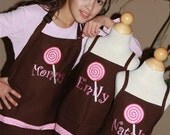 Personalized Embroidered MOMMY and DAUGHTERS Apron SET swirls pockets lollipop 1 adult and 2 child apron set