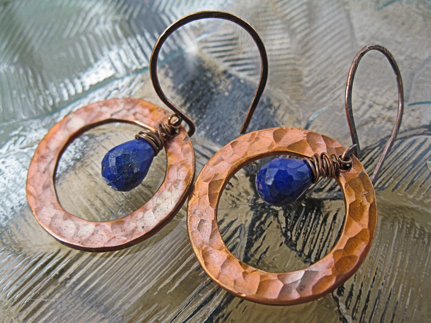 Sea Drops Lapis Lazuli and Copper Artisan Earrings