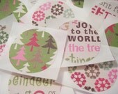 Retro Christmas sticker seals, pink green brown and ivory, 12 count