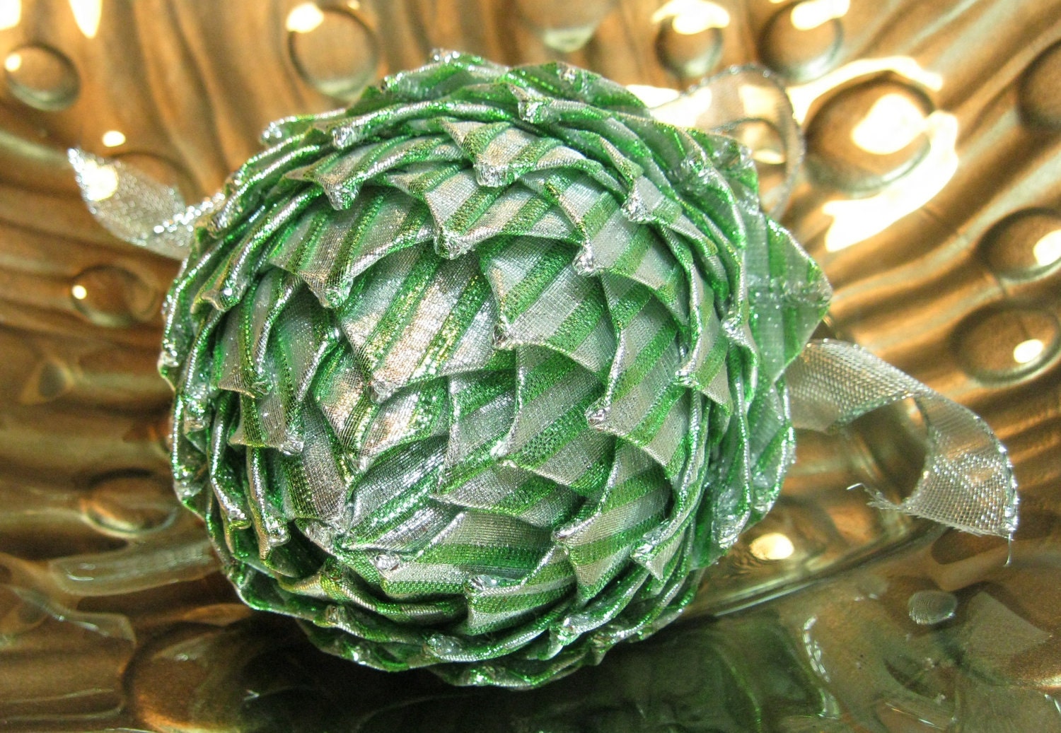 Silver and green Christmas ornament