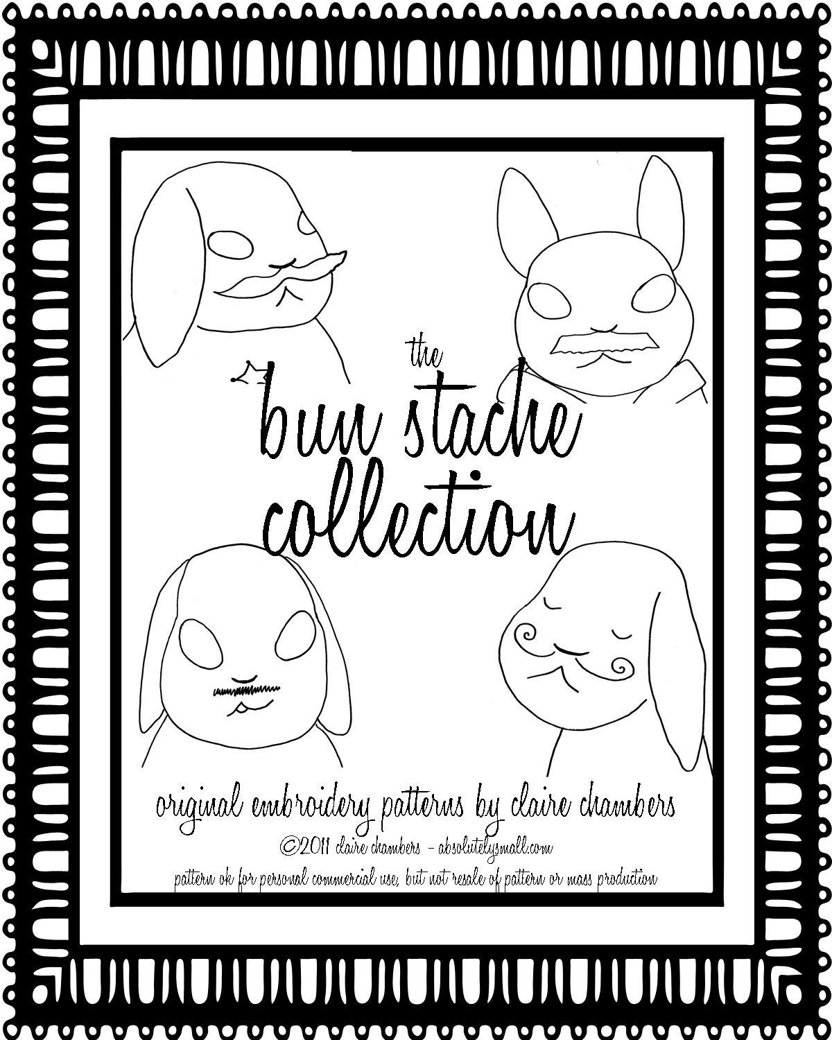 Hand Embroidery .PDF Pattern - Bunnies With Mustaches