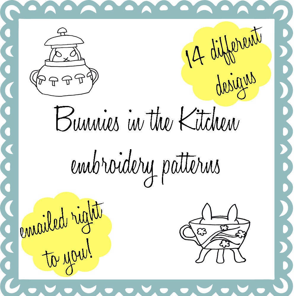 Bunnies in the Kitchen - Hand Embroidery .PDF Pattern