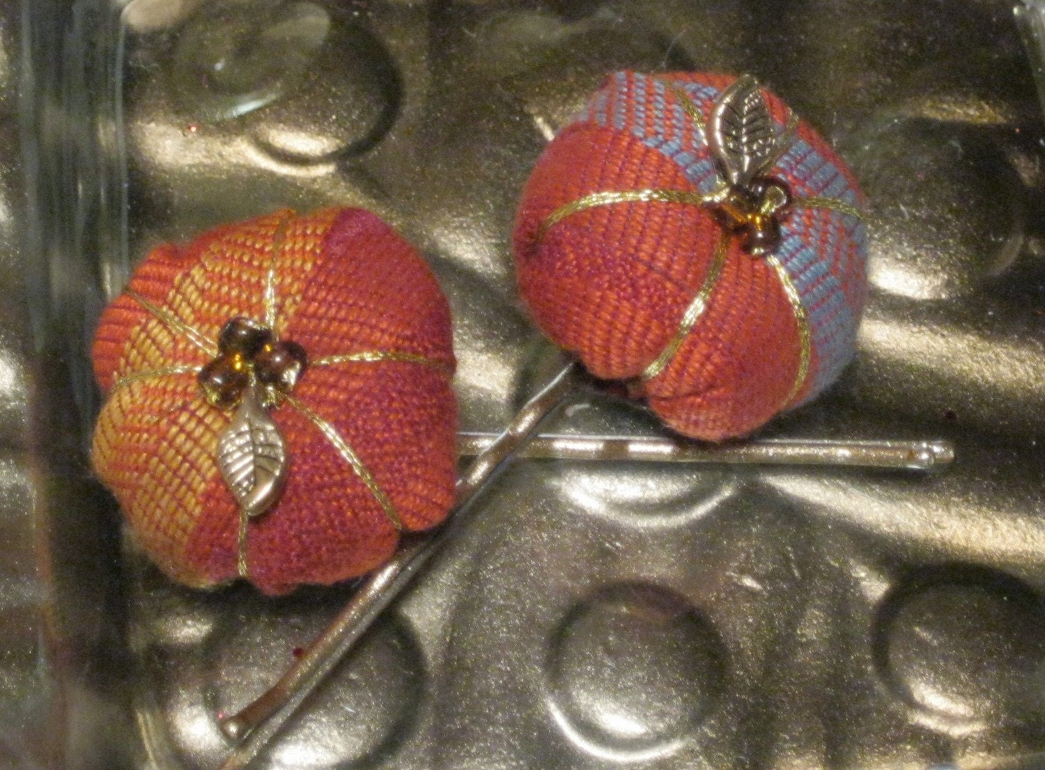 retro, funky,flower hair pins, orange