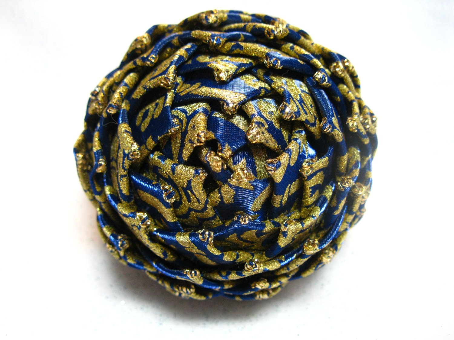 blue and gold christmas ornament, pine cone