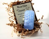 Fused Glass Slide Top Treasure Tin Periwinkle Bubbles-  Small