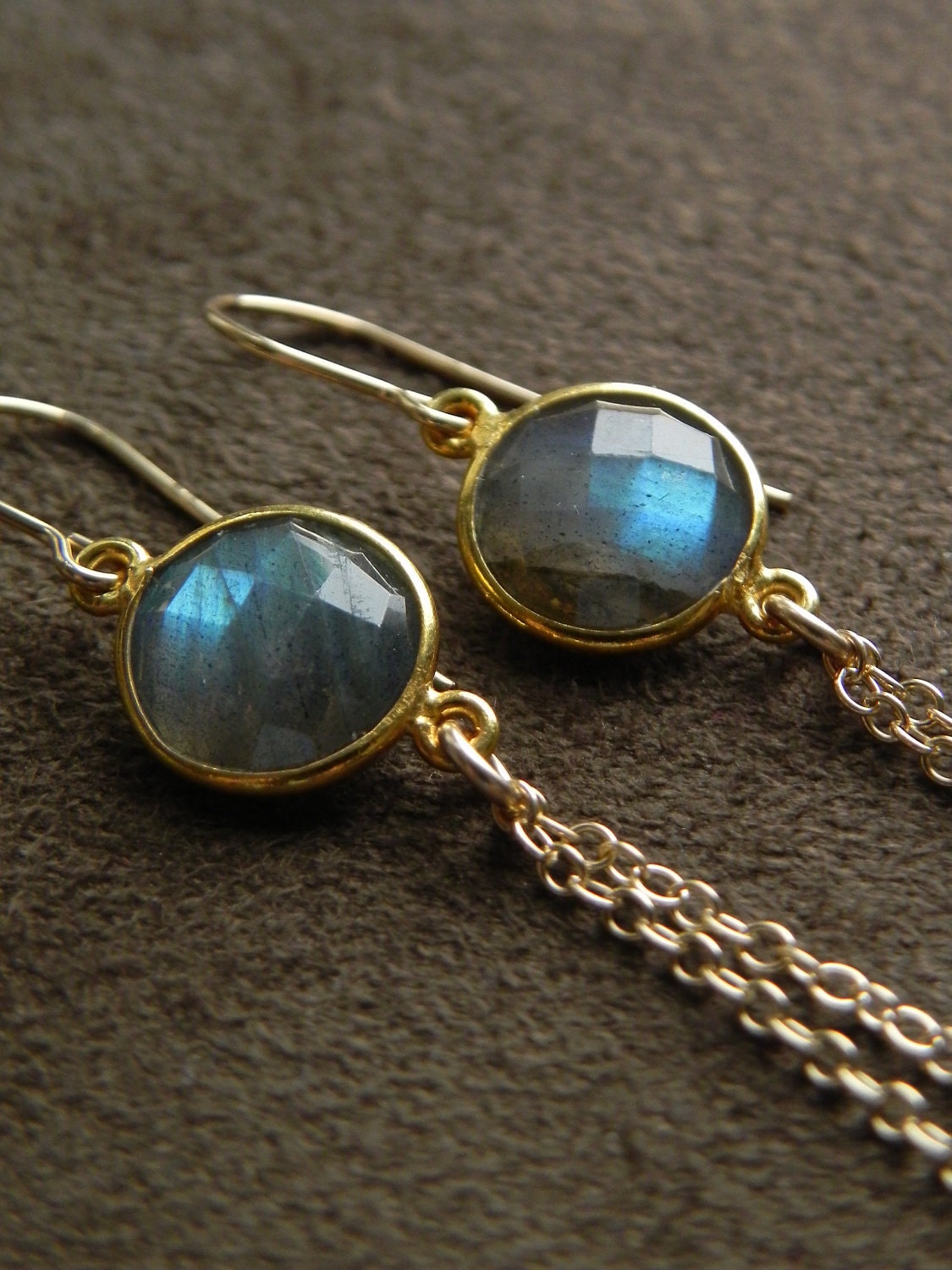 SALE Labradorite Vermeil Coins and Gold Filled Tassel Earrings  VALENTINE SALE