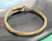 Recycled Acoustic Guitar String Bracelet gold colored with nickel ends attached Mens or Womens SMALL free shipping to US
