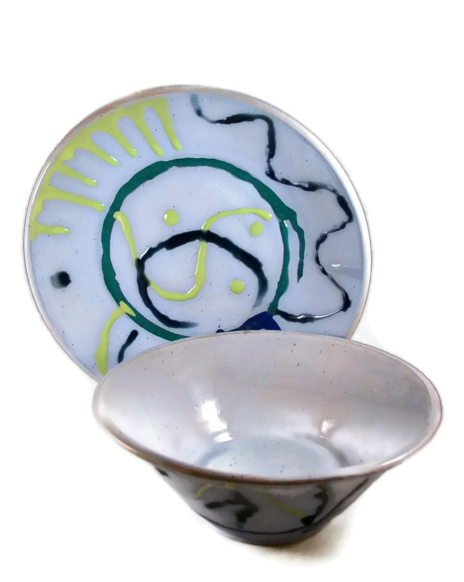 Ceramic Plate and Bowl Set / Handmade Pottery Wheel Thrown Stoneware