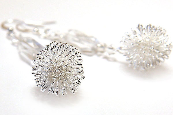 New Years Eve Earrings. Wire Wrapped Fireworks. Clear Crystal Sterling Silver. Cool as Ice. Perfect for Wedding. Modern Bride. Last Pair