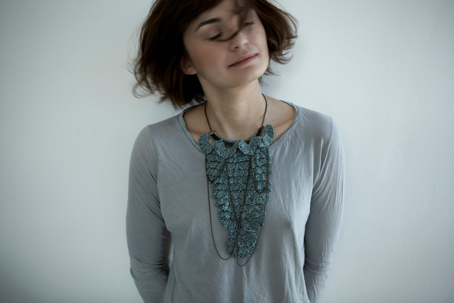 Crochet Triangle Jabot in Verdigris Green