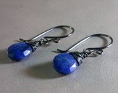 Lapis Earrings with Oxidized Sterling Silver Genuine Gemstone