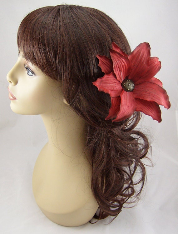 Red Silk Tiger Lily Hair Stick