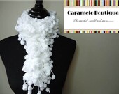 Crochet White Mulberry Scarf Extra Long----White Pom Pom Scarf----White Cocoon Scarf-- Puff Ball Scarf---READY TO SHIP