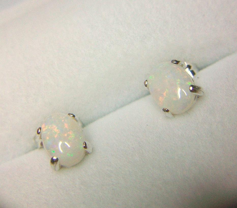 Genuine White Opal Earrings Sterling Post