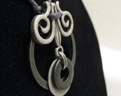 urban artifact necklace - antiqued pewter washer, charcoal washer, antiqued pewter jewelry component, retaining ring