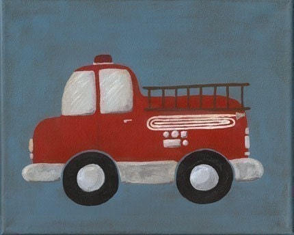 Rescue Fire Truck - PRINT 8x10 - vehicle transportation art for kids