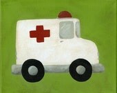 Rescue Ambulance Nursery Art - PRINT 8x10 - vehicle transportation art for kids