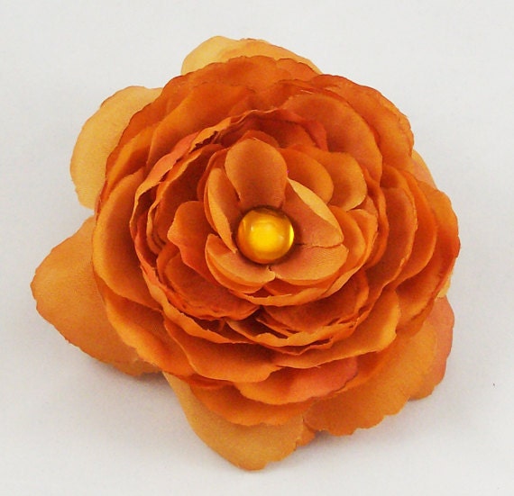 Orange Silk Ranunculus Flower Clip & Pin