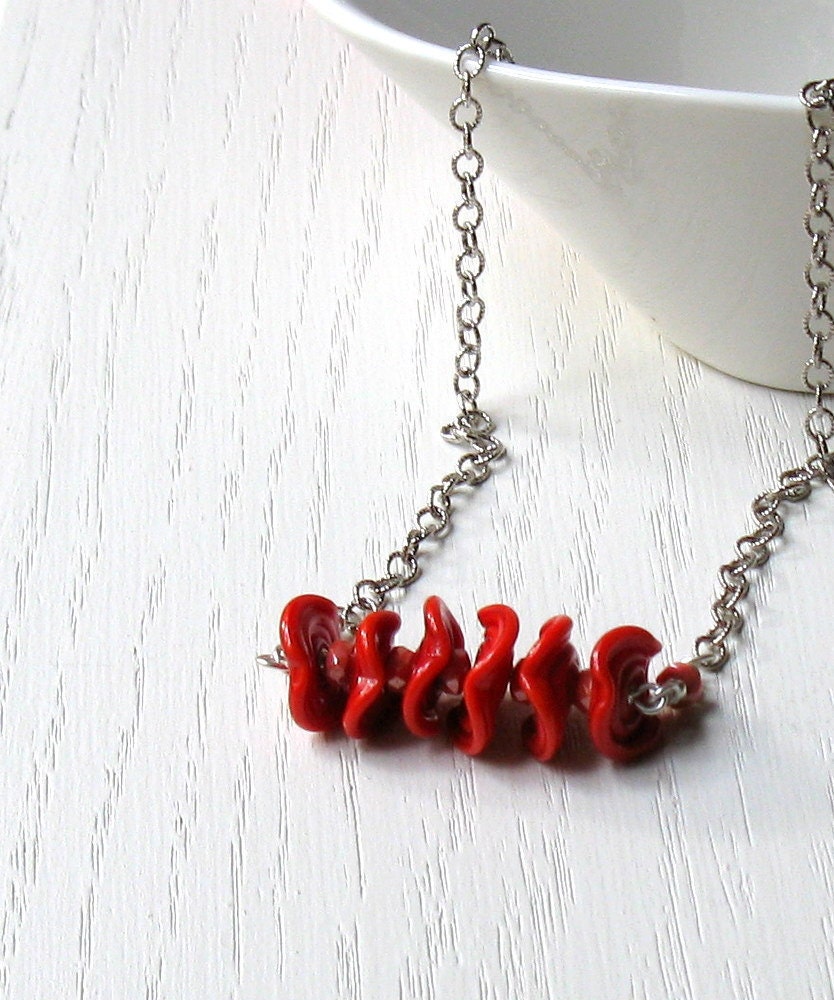 Valentine Red Ruffle Lampwork and Sterling Silver Necklace - Ruffles