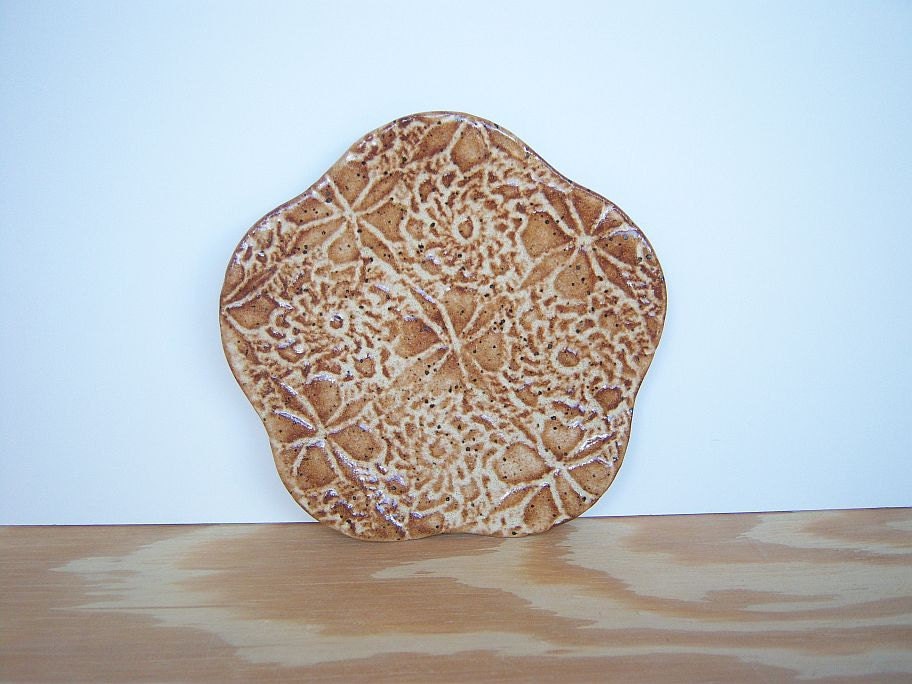 Stamped Textured Trinket Plate in Speckled Tan Glaze