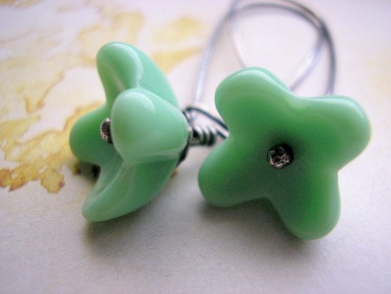 Green Flower Earrings