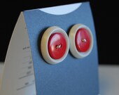 Cherry Red and White Vintage Button Earrings - Retro, Fun Posts