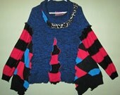 upcycled cowl neck sweater in Blue, Hot Pink ,Black